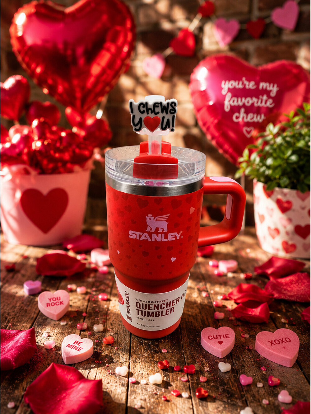 ❤️STANLEY CUP 20OZ STAINLESS STEEL VALENTINES DAY RUBY HEARTS BRAND NEW IN HAND!